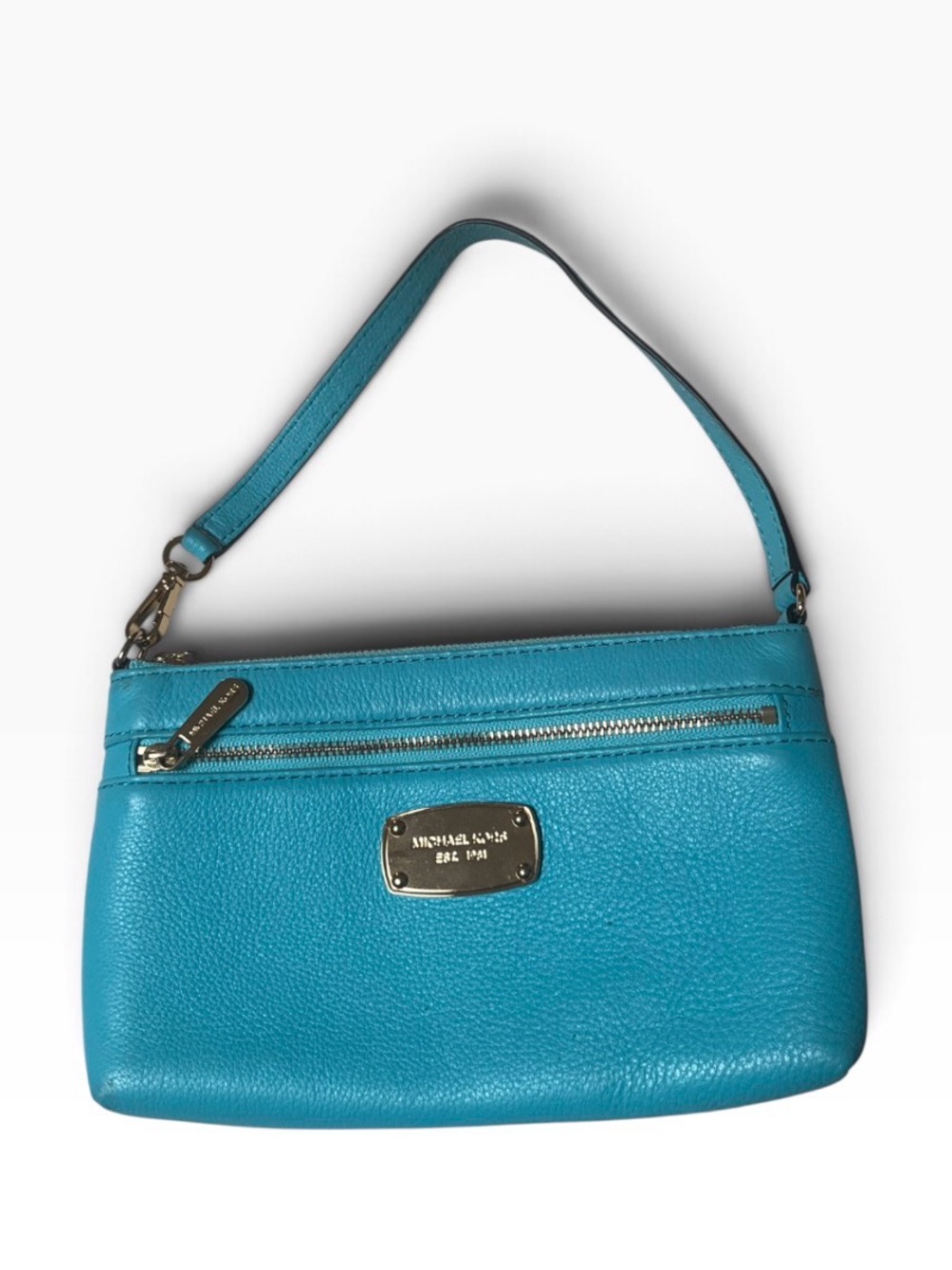 Michael Kors Turquoise Pebbled Leather Wristlet with Gold Hardware